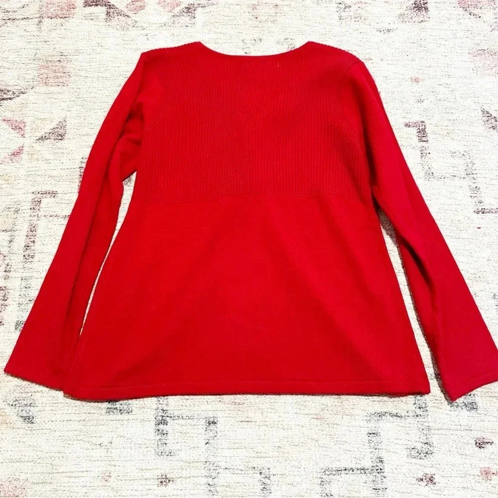 Red long sleeve button up cardigan with snowflake beaded embroidery size small - Picture 10 of 10